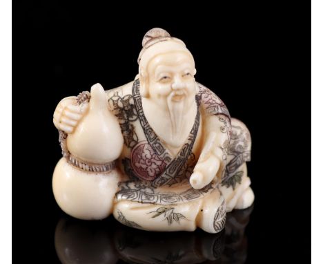 Ivory netsuke of man with gourd, signed, with EU certificate 24NL326109/20, Japan Meiji period ca. 1910, 3.5x4 cm (sales only