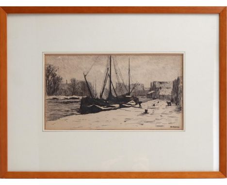 Antonie Lodewijk Koster (1859-1937)Boats at the quay in winter, etching 180x284 mm. Origin: Borzo Art Gallery, Den Bosch