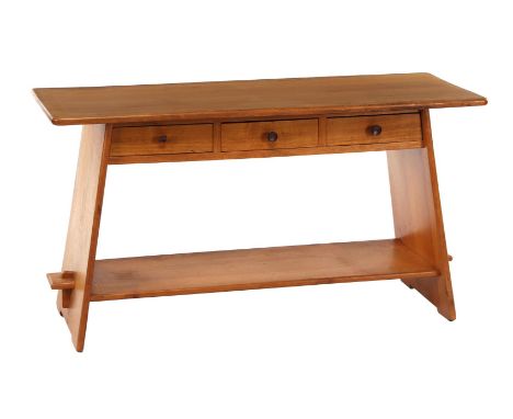 Unknown designer/manufacturer, oak 3-drawer side table with bottom shelf and brand mark under top, probably Netherlands mid 2