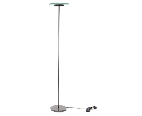 Metal floor lamp with circular glass plate, manufactured by Cini &amp; Nils, model 'Aureola Halo' and marked in shade, Italy 