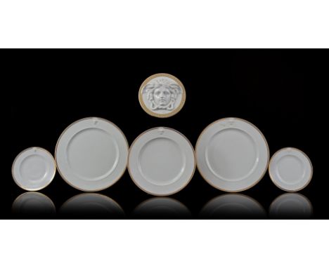 6 porcelain Rosenthal Versace dishes and ornament with decoration Medaillon Méandre d'Or, largest dish 31 cm diameter