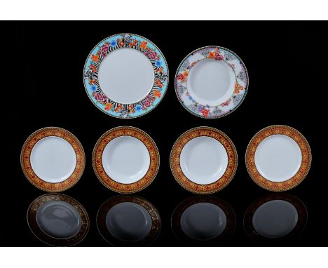 6 porcelain Rosenthal Versace dishes with Medusa and Hot Flowers decor, largest 29 cm diameter