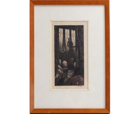 Jacobus van Looy (1855-1930)In the café, etching 183x98 mm from 1888. Origin: Borzo Art Gallery Den Bosch
