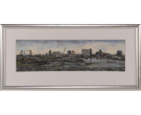 Huib Bijl (1937-1997)Skyline Rotterdam, color etching 16/50 I, 25.5x85 cm, incl. frame, total 51x108 cm