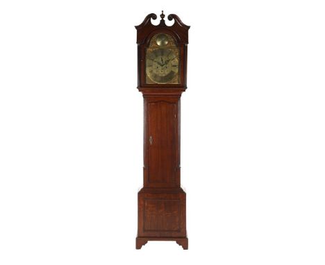 Longcase clock in oak case, movement with brass dial with text 'And Reid Leadhills', 223 cm high