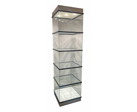 Glass display case with sliding doors and lighting, fully demountable, 193 cm high, 51 cm wide, 51 cm deep