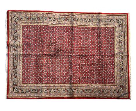 Hand-knotted wool carpet with oriental decor, 306x202 cm (moth damage)