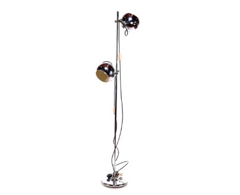 Chromed metal adjustable 2-light floor lamp with 2 bulbs, Netherlands second half 20th century, 163 cm high