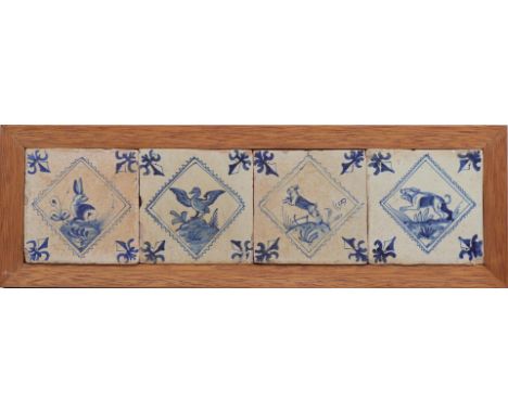 Earthenware tile tableau in oak frame, Holland 18th century, 18x58 cm