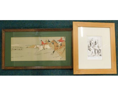 After Cecil Aldin. Hunting caricatures, 20cm x 46cm, and an artist signed print