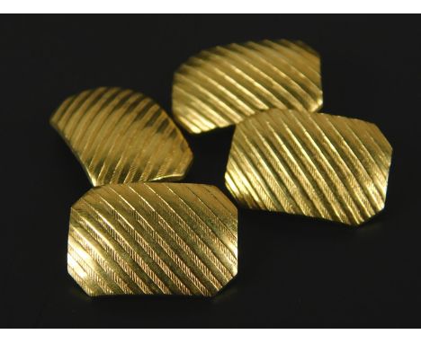 A pair of 18ct gold cufflinks, each of octagonal form, with striped design, 8.2g all in. 