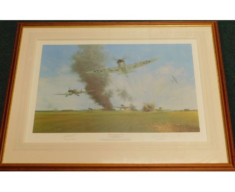 After Gerald Coulson.  Manston, 12th August 1940, artist signed limited edition print, also signed by Squadron Leader Glaser,