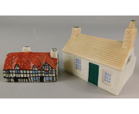 Two Goss porcelain cottages, the first and last house in England and a small model of Shakespeare's house