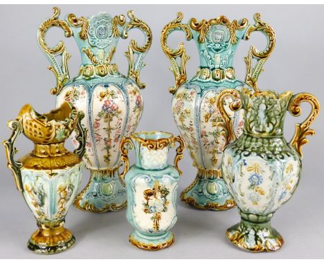 Miscellaneous Continental ceramic items, to include a pair of vases, 32cm high