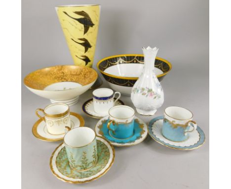 A collection of modern ceramics, to include two Royal Worcester Art Deco collection pieces, Aynsley coffee cans etc.