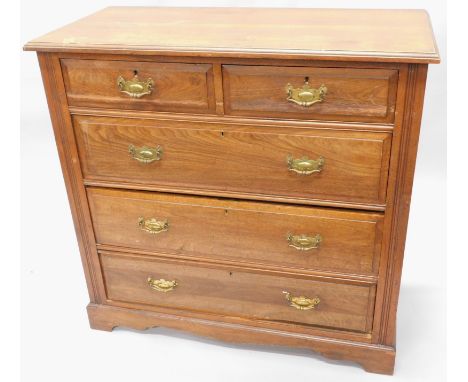 A late Victorian walnut chest of drawers, the top with a moulded edge with two short and three long drawers, on bracket feet,