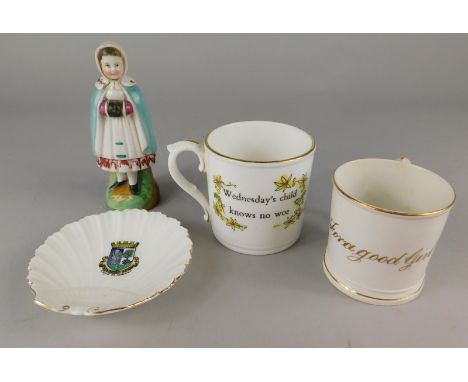 Miscellaneous ceramics, to include German porcelain figure of a girl, a Royal Worcester hand painted mug Wednesday's Child Kn