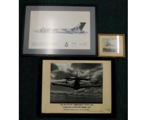 A photograph of the Air Officer commanding inspection formation fly pass RAF Manby 1972, an artist signed Vulcan bomber, afte
