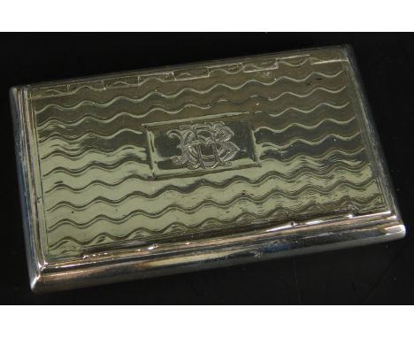 A William IV silver rectangular snuff box, with engine turned decoration of waves and gilt interior, Birmingham 1835, 2oz, 7c