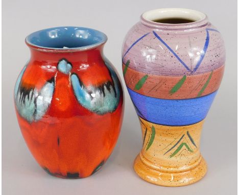 Two Poole pottery vases,  to include an example with a geometric design of multicoloured bands, etc. and a 1960s Delphis styl