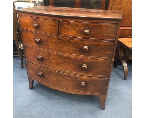 GEORGE IV MAHOGANY BOW FRONTED CHEST OF DRAWERS, on splayed bracket feet, 104cm wide