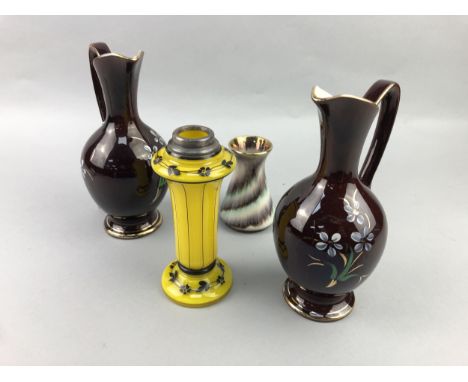 SILVER COLLARED VASE, 16.5cm high, along with a meerschaum pipe, a West German pottery vase, four pocket watches, a compass, 