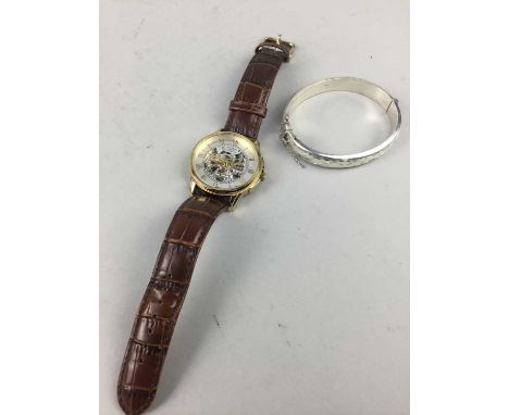 GENTLEMAN'S ROTARY WRISTWATCH, along with a silver bangle (2)