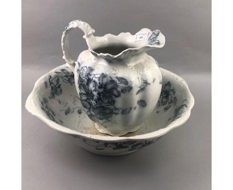 VICTORIAN WASH BASIN AND EWER, with floral decoration, along with three other ewers and three other basins (8)