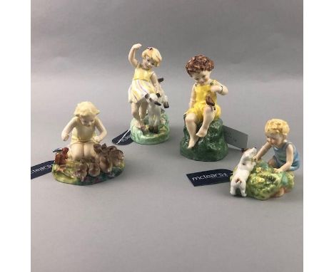 ROYAL WORCESTER FIGURE OF 'APRIL', No 3416, 16cm high, along with three other Royal Worcester figures, including 'Friday's Ch