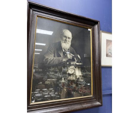 LARGE PRINTED PORTRAIT OF LORD KELVIN, framed and under glass, 115cm x 98cm overall