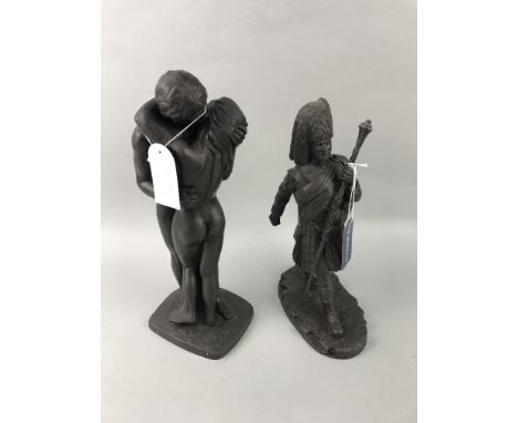 FOUR RESIN FIGURES, including a Pipe Major, an Angler, a Shepherd and pair of Lovers (4)