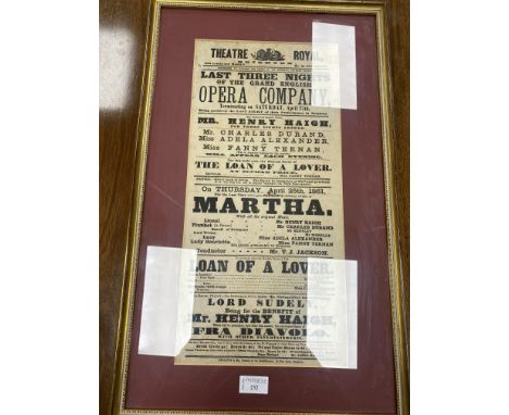 1861 THEATRE ROYAL BRIGHTON POSTER, framed and under glass