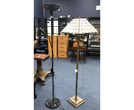 MODERN STANDARD LAMP, with a Tiffany style shade, along with a modern uplighter (2)