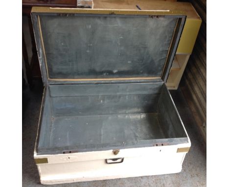 Painted Tin Lined Wooden Trunk 