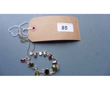 A silver, moonstone, tourmaline and garnet necklace 