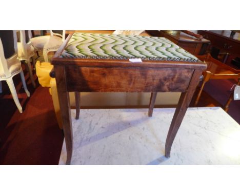 A Georgian style yew wood two tier lamp table with two drawers together with a piano stool  