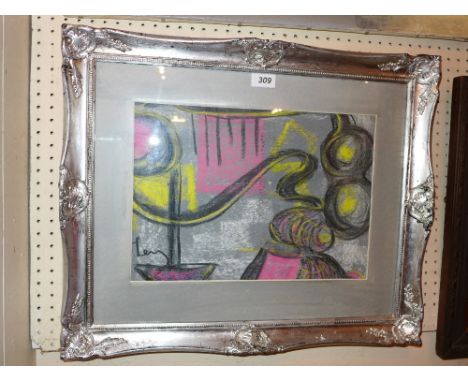 A pastel abstract study, signed indistinctly, in a silvered frame