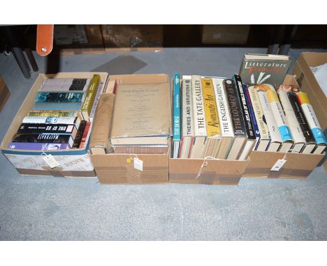Four boxes of assorted books, including: Themes and Variations, Romantic Art, The English Garden, etc.