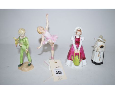 Royal Worcester figures, to include: "Ballerina", "Little Parakeet", "Mary, Mary"; and a nun (badly broken). (4)