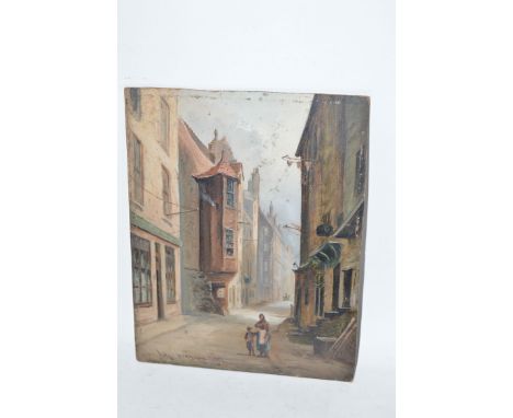 An oil painting - "A bit of Old Edinburgh, Cardinal Beatan's House", by Antony Graham, signed and dated 1887; inscribed verso
