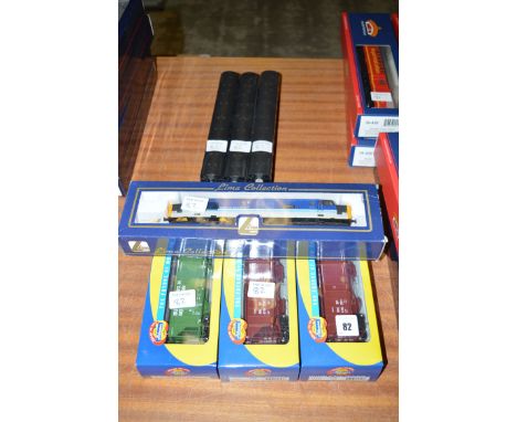 Three 00-gauge model passenger coaches by Lima; and a Lima diesel electric locomotive model in Regional Railways colours, Cla