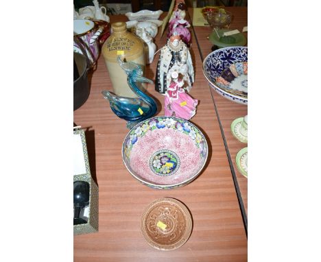 A Royal Worcester figurine of Queen Elizabeth I; a Coalport figure of a skater; a Maling floral decorated bowl; an Alnwick Br