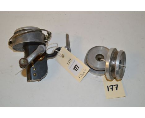 Hardy Of Alnwick: the "Altex" no.2 Mk5. spinning reel, two spare spools (well used condition).