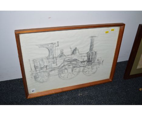 A charcoal and coloured pencil drawing - Steam Engine, by Kenneth Rowden.