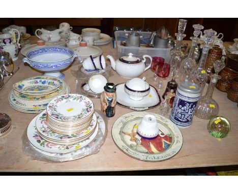 Small cut glass decanters, various; miscellaneous decorative glassware; together with an Ainsley 'Leighton' pattern no. 1646 