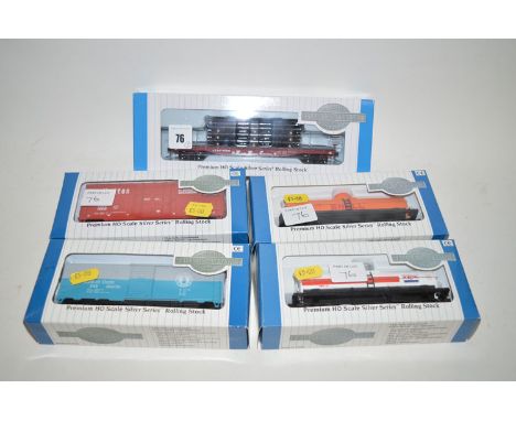 Five pieces of Premium HO Scale Silver Series rolling stock in original boxes.