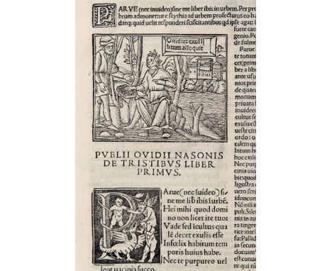 Ovidio. Libri de tristibus cum luculentissimis commentariis. [Venezia, Giovanni Tacuino o Giovanni Rosso, 1515]. In 2° (320 x