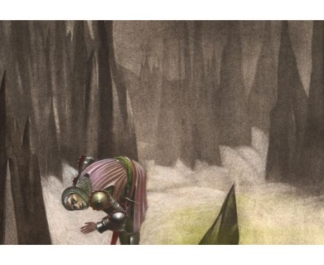 For The British Council, Gawain and the Green Knight (JRR Tolkein), ill, Paul Birkbeck 1939-2019, Sir Gawain preparing for th