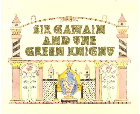 For The British Council, Gawain and the Green Knight (JRR Tolkein), ill, Paul Birkbeck 1939-2019, two title page variations. 