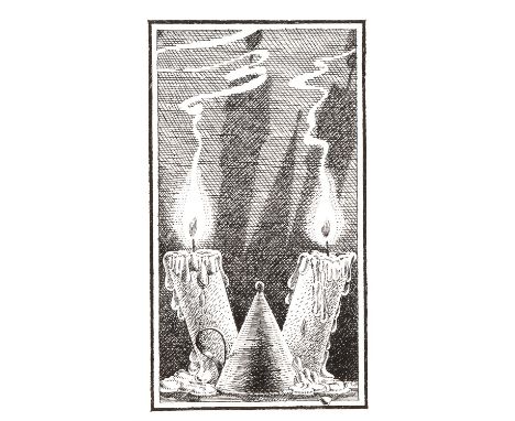 Lucinda Lamptons Alphabet of Britain BBC TV. Paul Birkbeck 1939-2019. Candles with letter W, card size 36 x 21.5cm, not signe